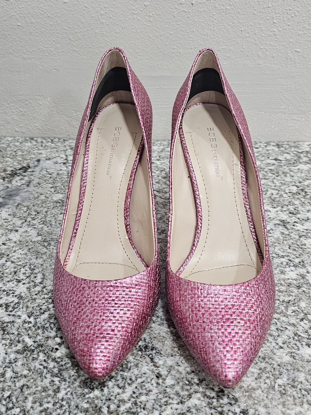 BCBGeneration Pink Woven Pointed Pumps
